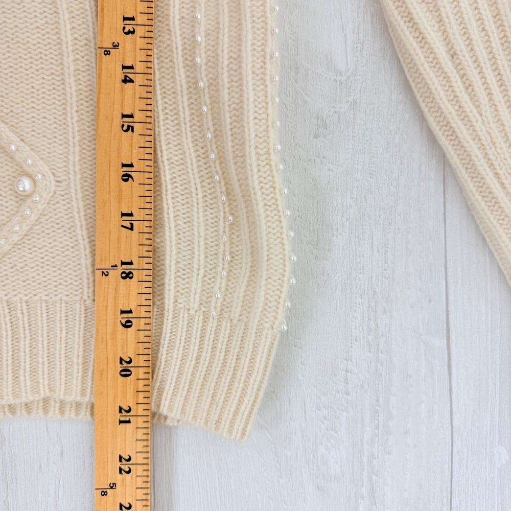 C by Bloomingdales 2 Ply Cashmere Sweater Womens XS Ivory Pearl Embellished - Picture 12 of 14